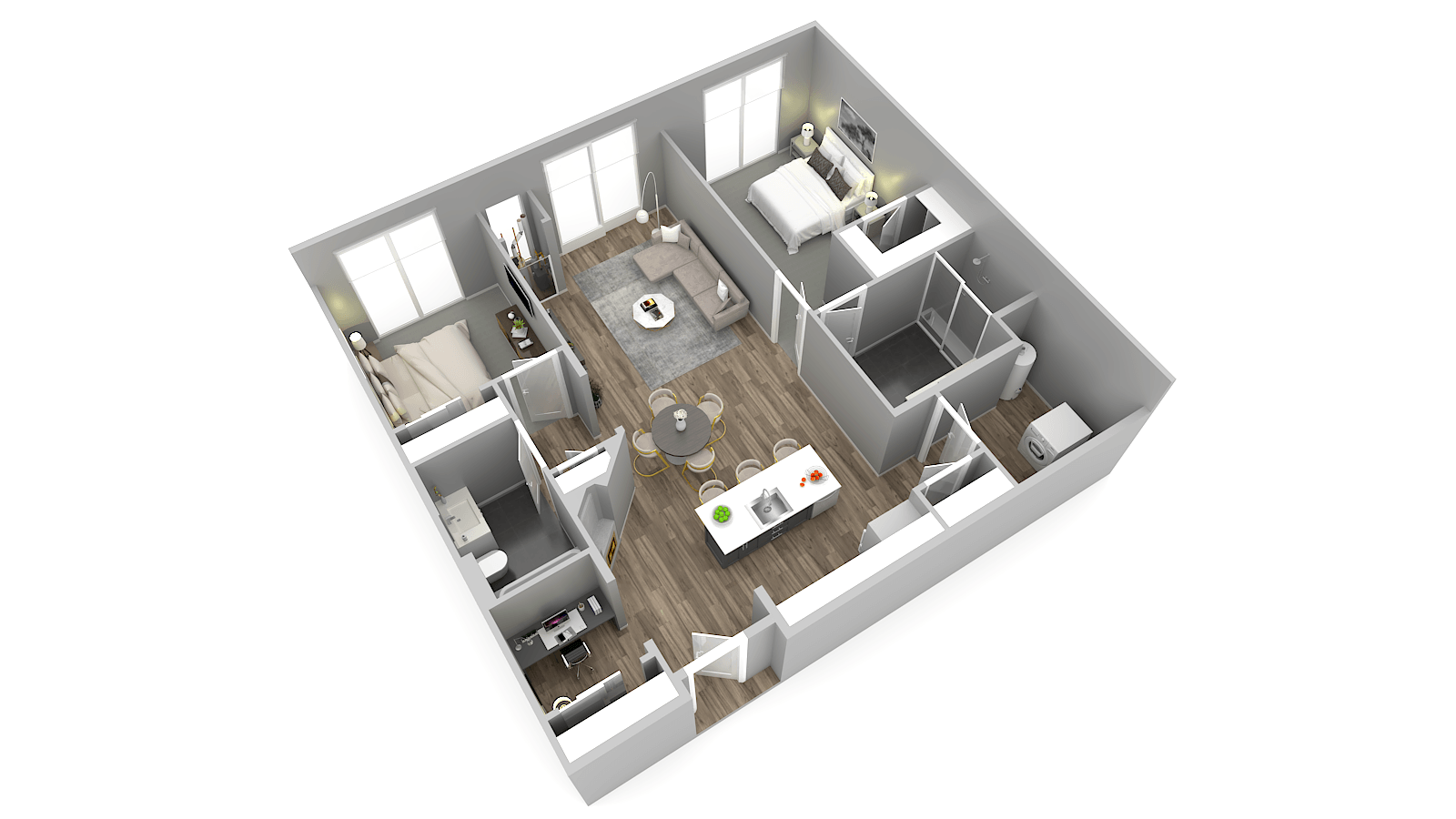 QIN Floorplans 2 bed 2 bath office